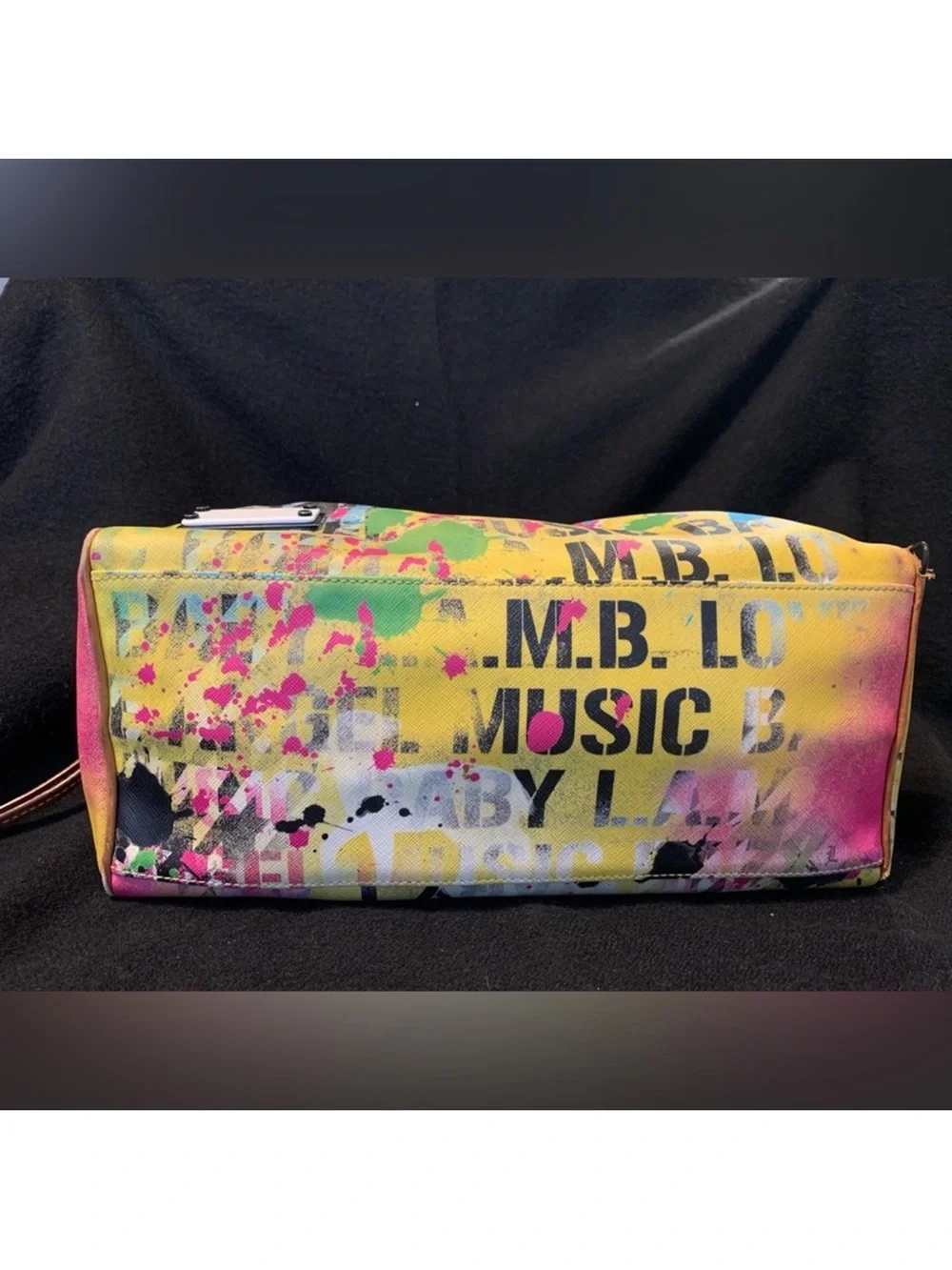 L.A.M.B. Multicolor Paint-Splash Satchel with Tan Handles Y2K!